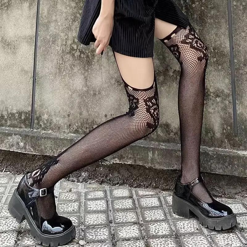 Women Classical Design Harajuku Emo Mesh Tights Lingerie Thigh High Garters Hosiery Gothic Dark Girl Long Sexy Fishnet Stockings