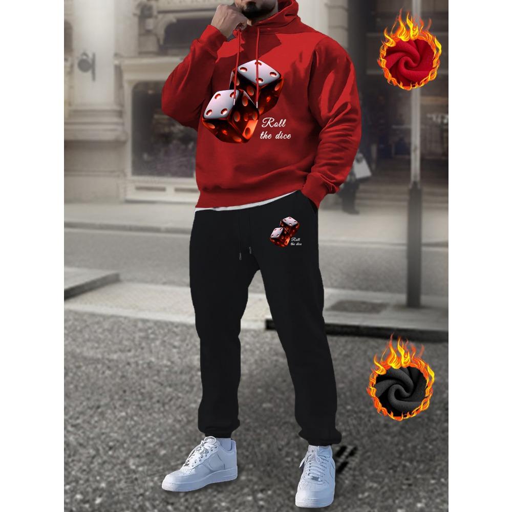 

Европейский и американский толстый зимний модный уличный стиль приталенный комплект худи с принтом и длинных брюк XXXL