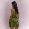 Vestido de Verano Nuevo Cuello Sin Mangas Tul de Gama Alta Borde con Volantes Temperamento Elegante