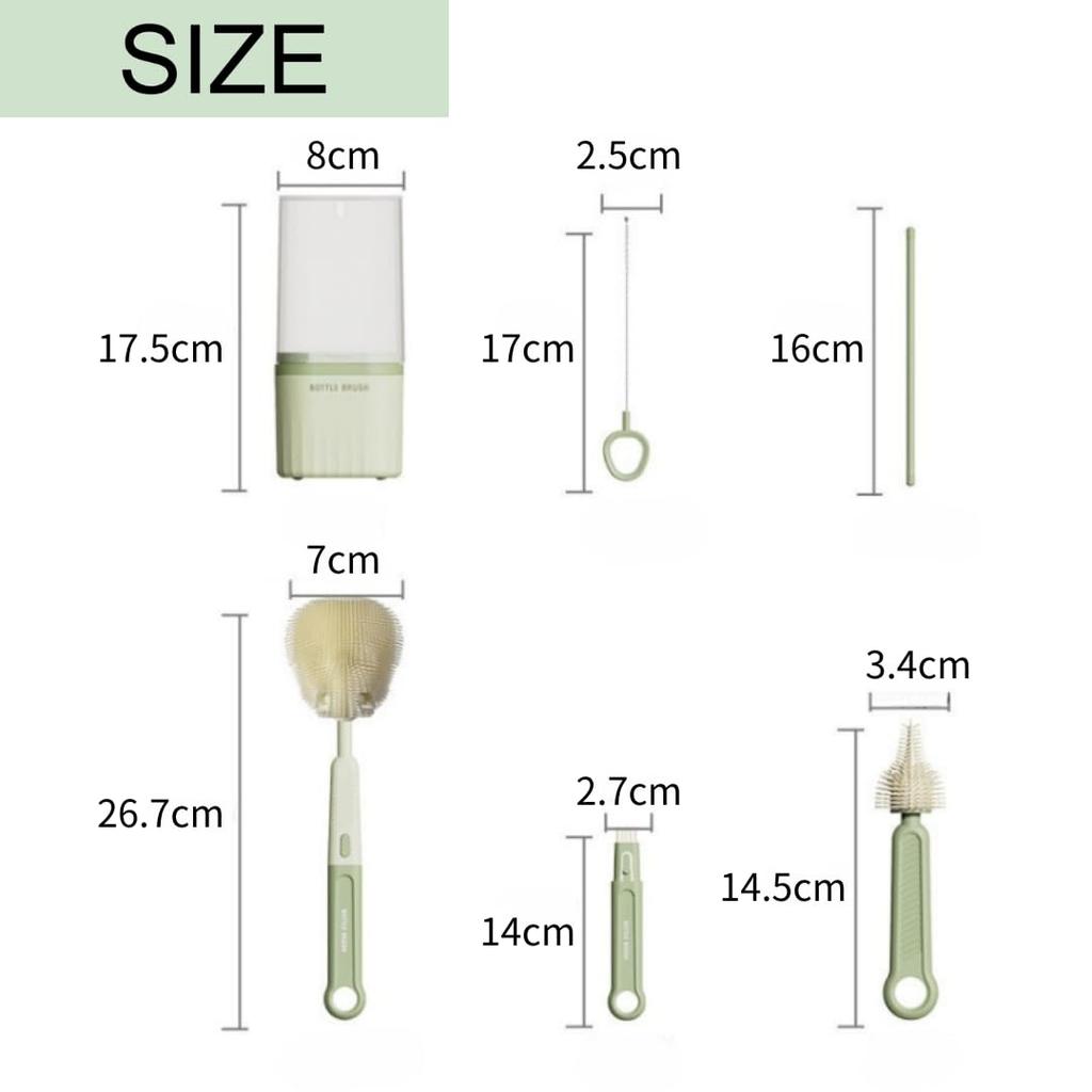 Asdays Baby Bottle Travel Silicone Bottle Cleaning Drying Easy Cleaning Type Brush, Bottle, Brush, Stand, (Pink, A)