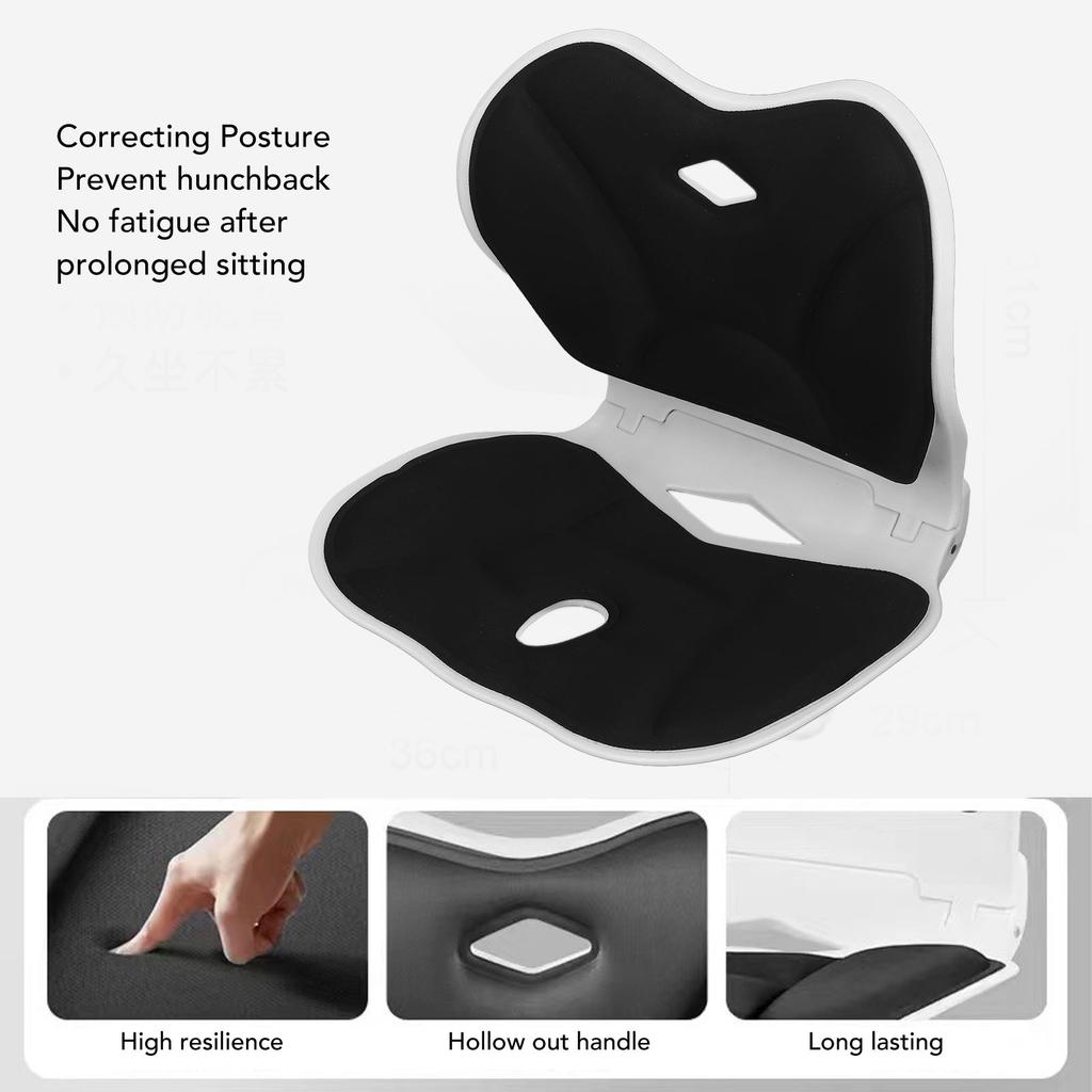 Posture Corrector Chair Foldable Ergonomic Lumbar Support Back Straightener Waist Support Posture Cushion for Child Adult Black