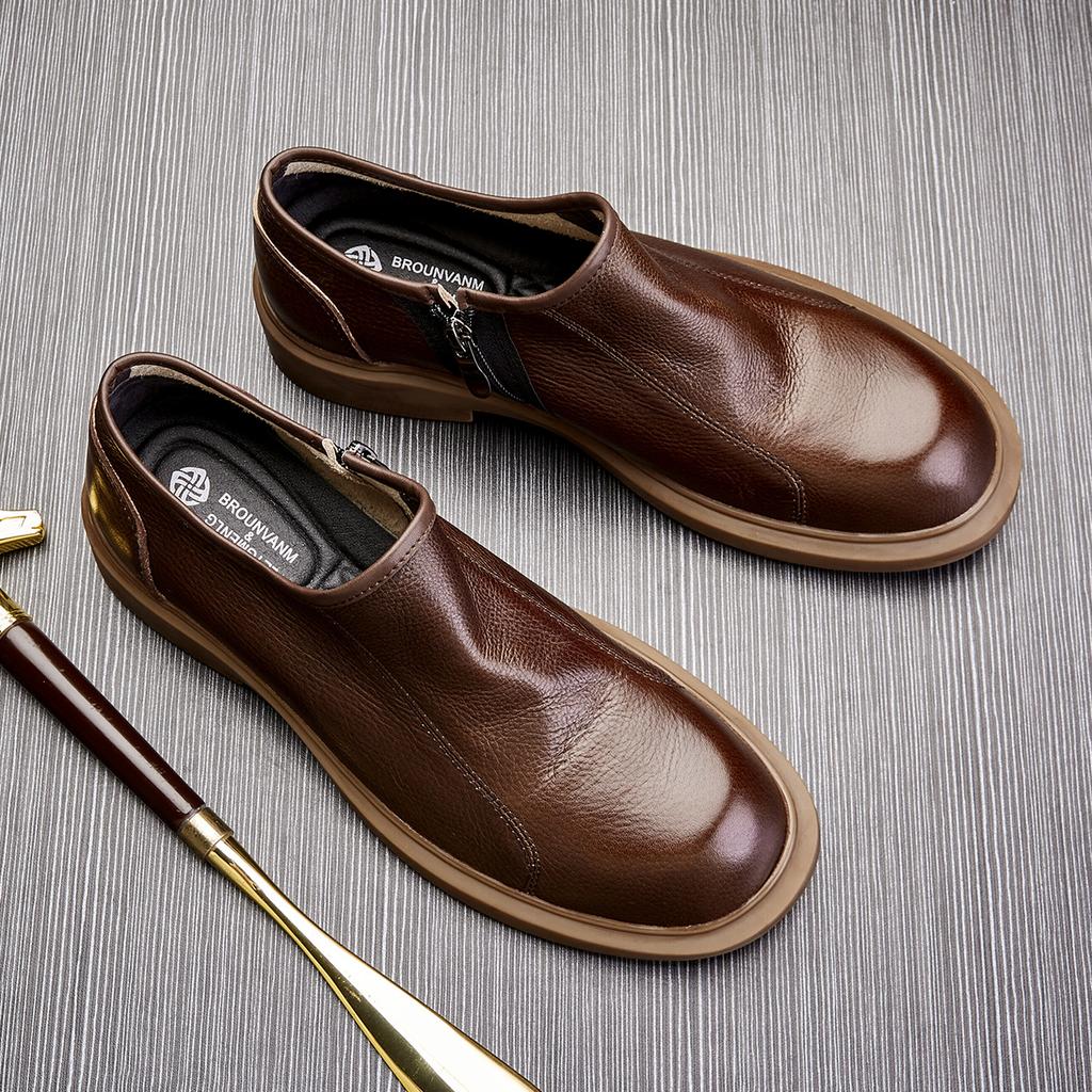 Leather Casual Leather Shoes For Men With One Foot, Big Head Shoes, Platform Men'S Shoes, Round Head, Lazy Loafers For Men