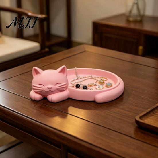 Minimalist Trinket Bowl Cute Sleeping Cat Ring Dish, 3D Printed Jewelry Tray Organizer for Earrings Decorative Succulents Pot Keys Trinkets,
