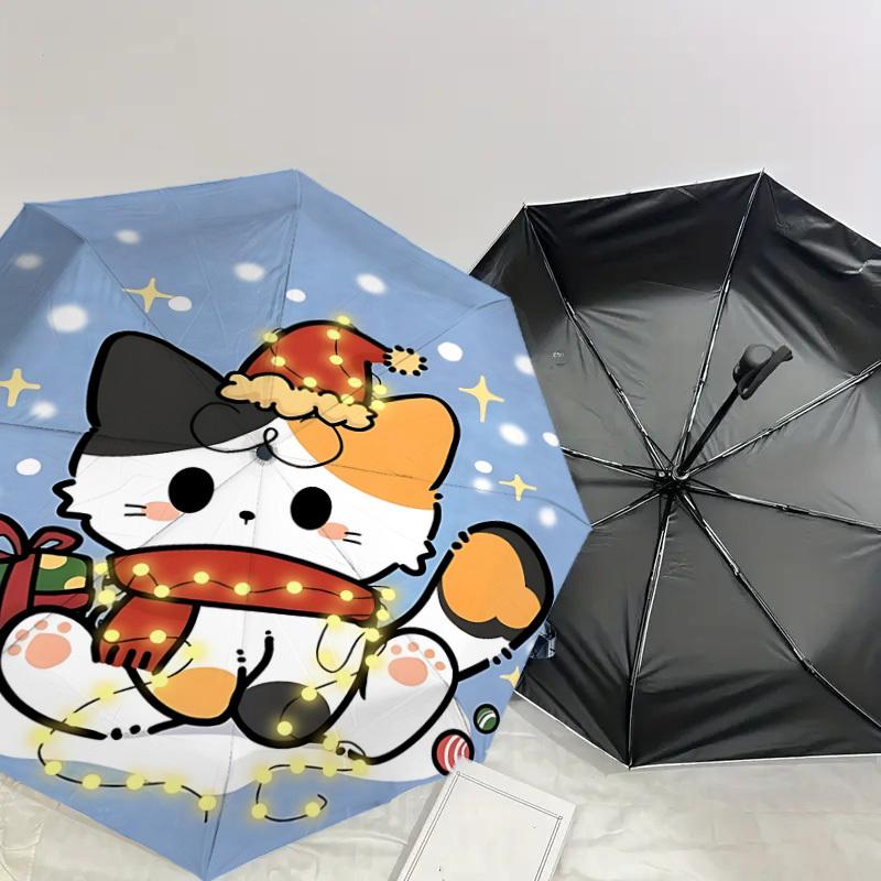 Christmas Hello Kitty Light-Up Umbrella - Automatic Opening & Closing, Outdoor Protection, Travel Accessory, Lightweight and Durable 058