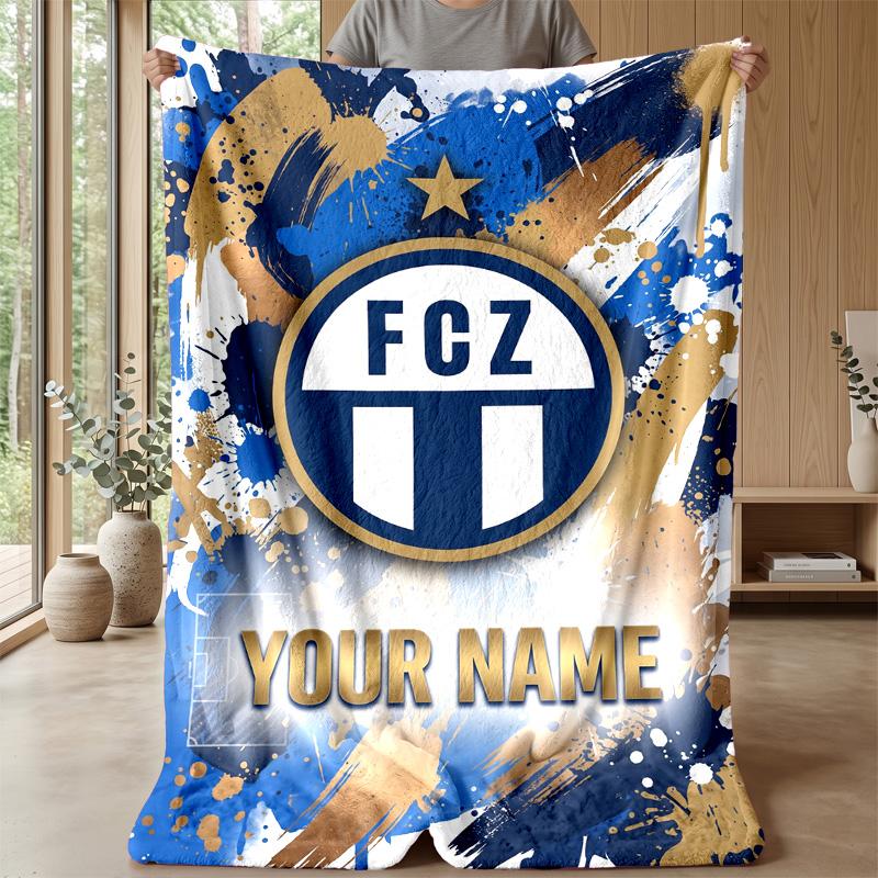 Custom Text Flannel Throw Blanket, Lightweight Cozy Bed Sofa BlanketFC Zürich