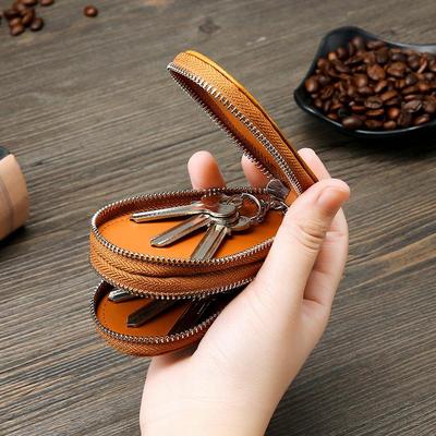 Vintage Waxed Leather Double Zipper Key Holder