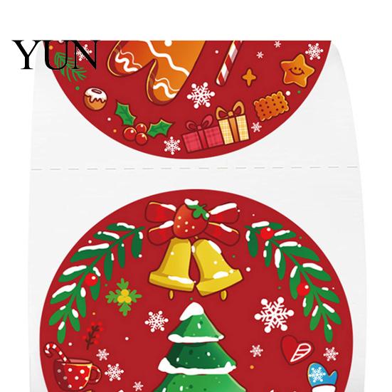 Decorative Adhesive Labels Christmas Roll Stickers, 8 Festive Patterns Print, Round Holiday Envelope Seals Seals, Coated Paper Stickers for