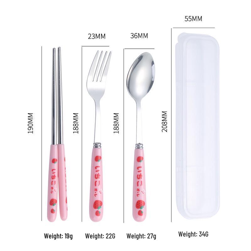 Ins Style Cartoon Stainless Steel Cutlery Set: Portable Chopsticks, Spoon & Fork for Students & Travel