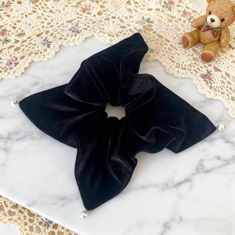 Elegant Velvet Black Square Hair Tie Scrunchie - High-End, Versatile Autumn/Winter Accessory