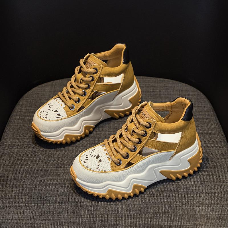 Leather Daddy Shoes Women's Summer Casual Retro Inner Elevation Shoes Platform Sandals