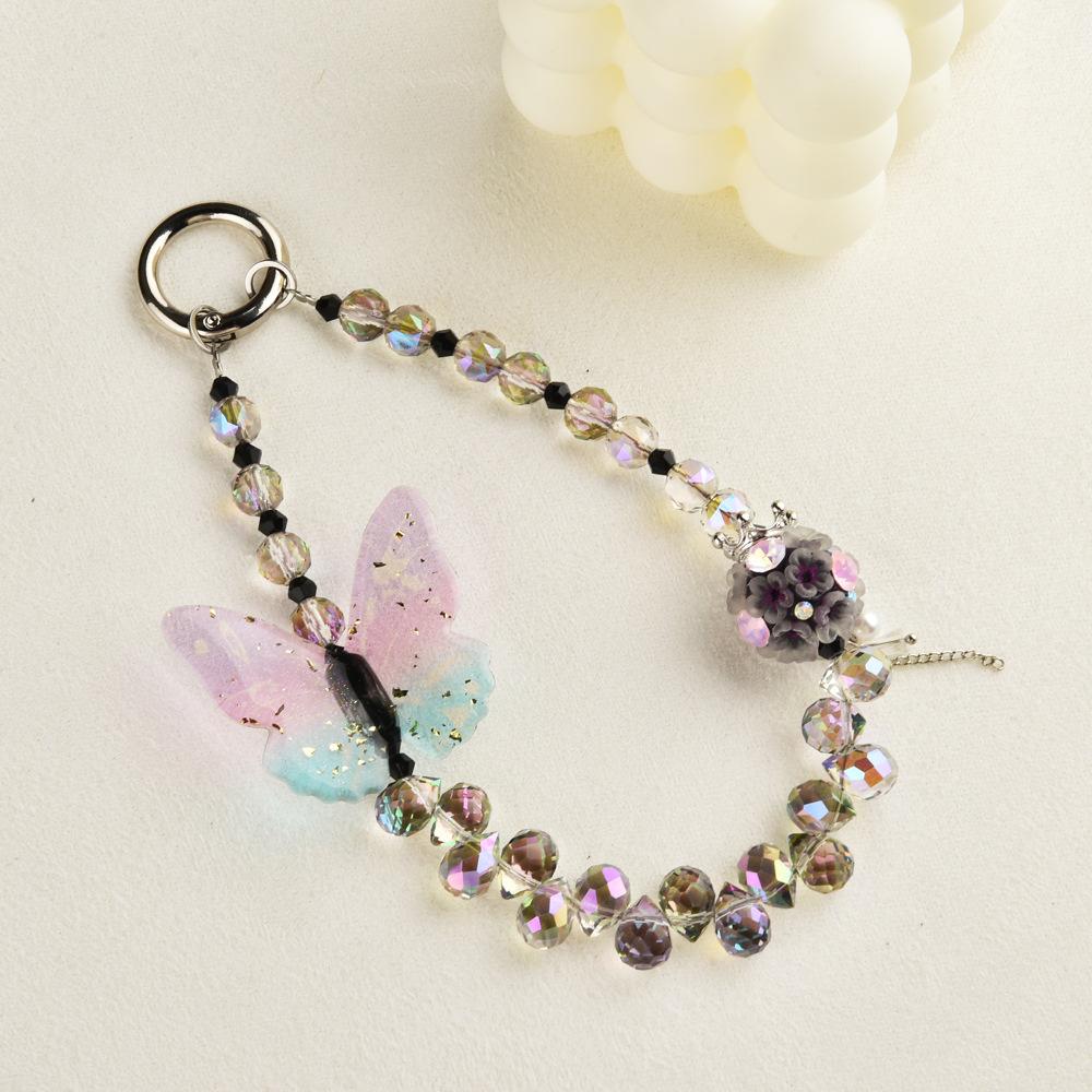 Butterfly Phone Chain Stylish Metal Keychain Beaded Design Bag Accessory Ins Worthy Phone Lanyard 16cm розовый