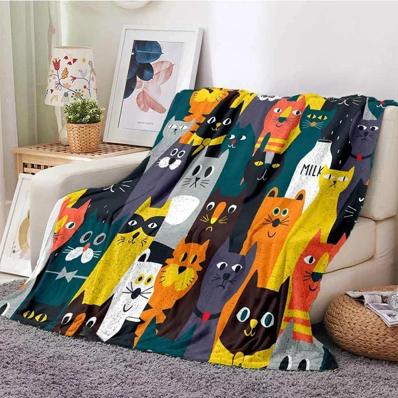 Cute Cartoon Cat Throw Blanket Ultra Soft for Sofa Travel Yoga Picnic Portable Cozy Tin Blankets