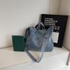 Large Capacity Denim Bag With Magnetic Closure For Casual Travel And Daily Use