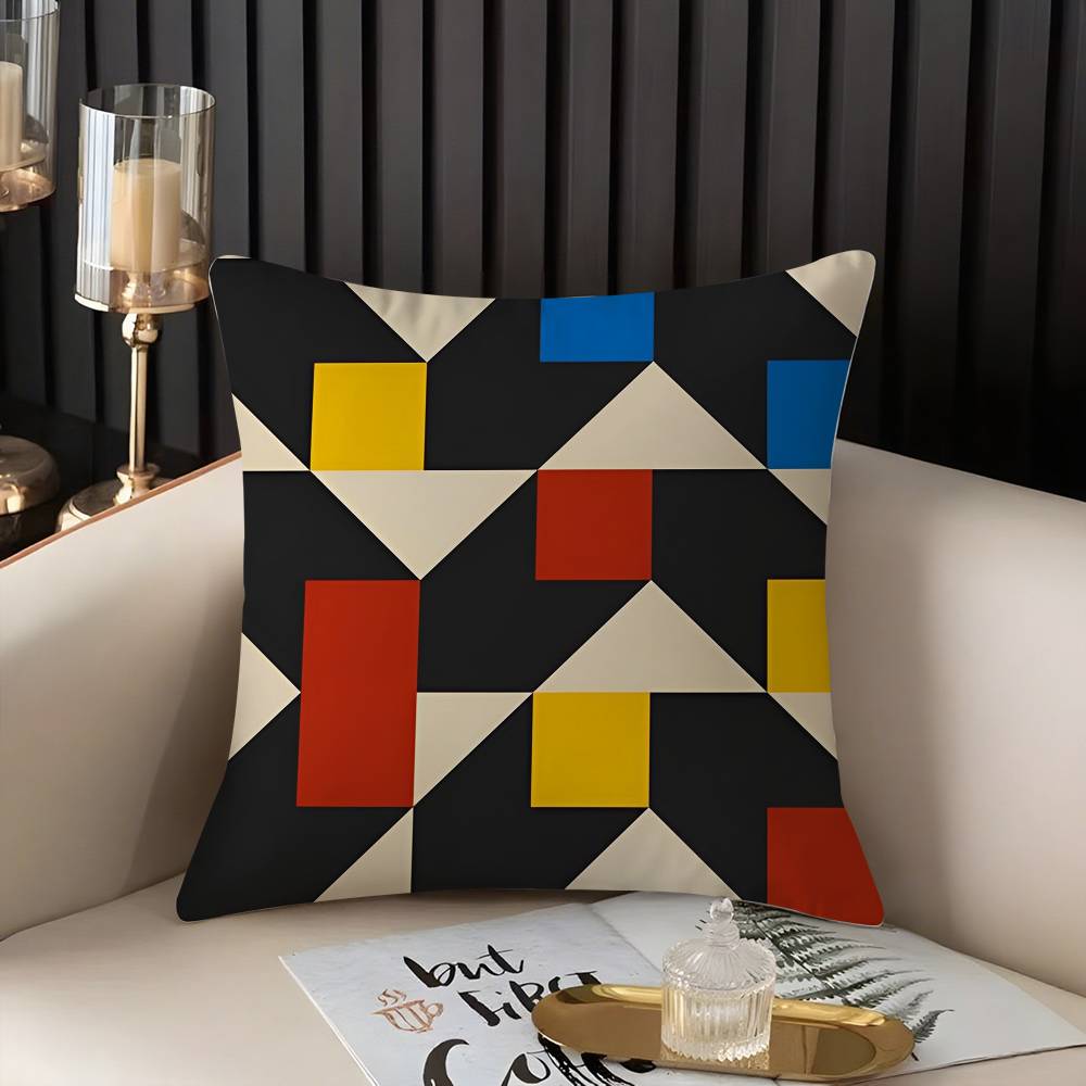 Abstract B-Bauhaus Geometry Pillow Case Home Dorm Chair Back Short Plush Double-sided Printing Office Nap Time Cushion Cover