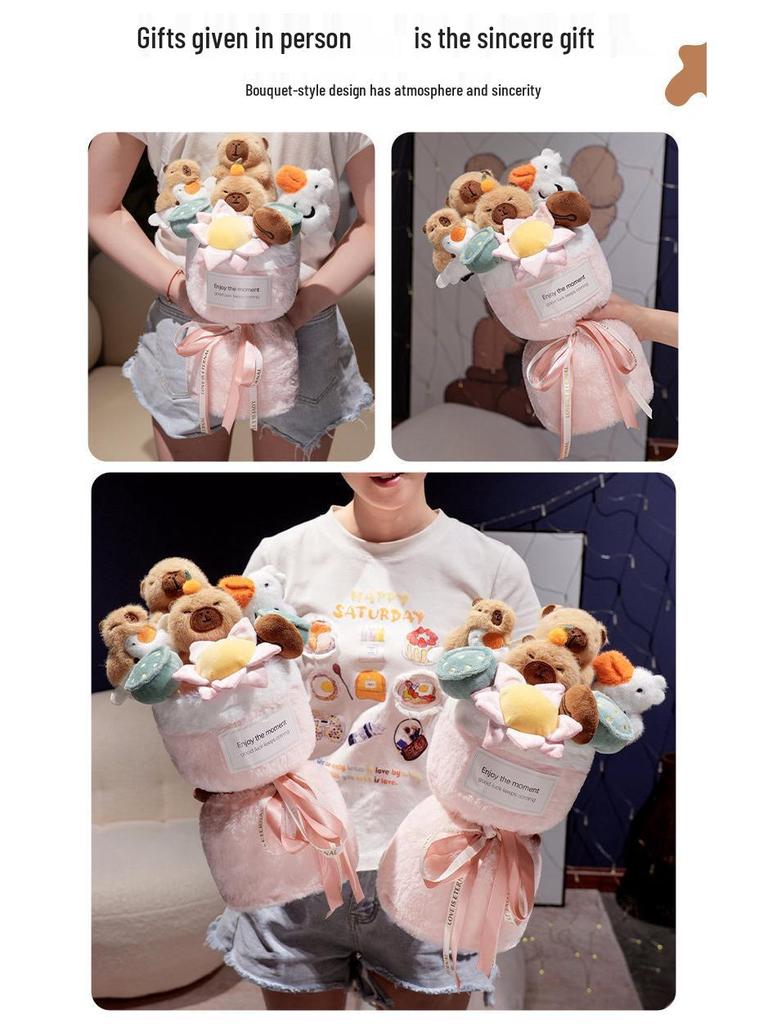 Buddha Capybara Plush Toy Bouquet - Cartoon Doll Gift for Birthdays or Christmas, Perfect for Girlfriend.