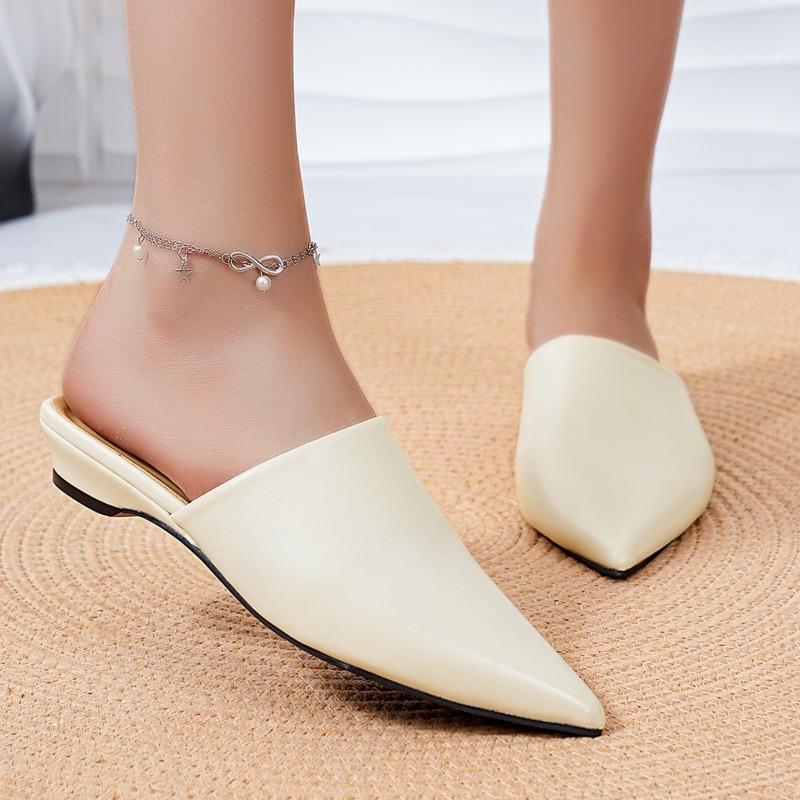 

Модные шлепанцы баотоу осень новые с острым носком средней глубины с мягкой подошвой нескользящие износостойкие туфли на каблуке-рюмочке 35