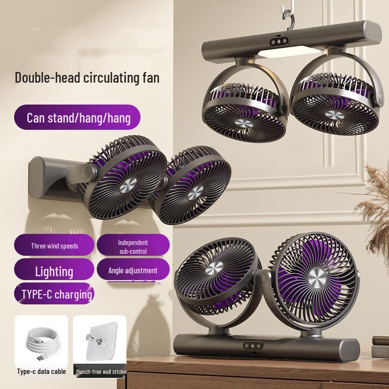 

Dual-Head Desktop Fan: Hangable & Portable, Rechargeable, Plug-in for Home/Dorm Use 242*259*99