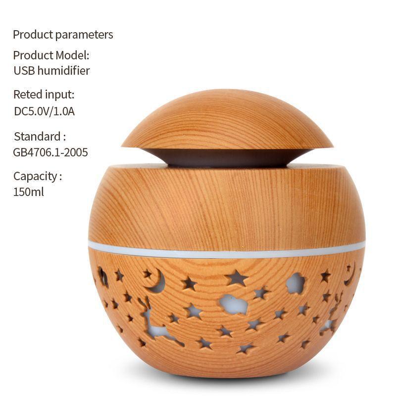 Domácí čistička vzduchu do ložnice s houbovou hlavou, USB stolní nebulizér, dřevěná textura, personalizovaný aromaterapeutický přístroj, zvlhčovač vzduchu