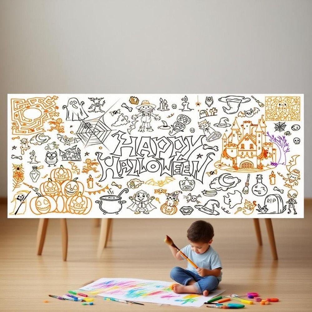 Handmade Children's Drawing Tablecloth Cartoon DIY Party Tablecloth Halloween Decorations