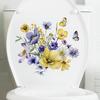 Tropical Green Plants, Flowers and Butterflies Toilet Seat Sticker Bathroom Decor Removable Waterproof Decal