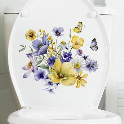 Tropische Grüne Pflanzen, Blumen und Schmetterlinge Toilettensitz-Aufkleber Badezimmer-Dekoration Abnehmbare Wasserdichte Aufkleber
