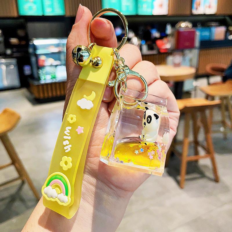 Creative Floating Panda Bottle Keychain Stylish Rubber Cartoon Accessory Key