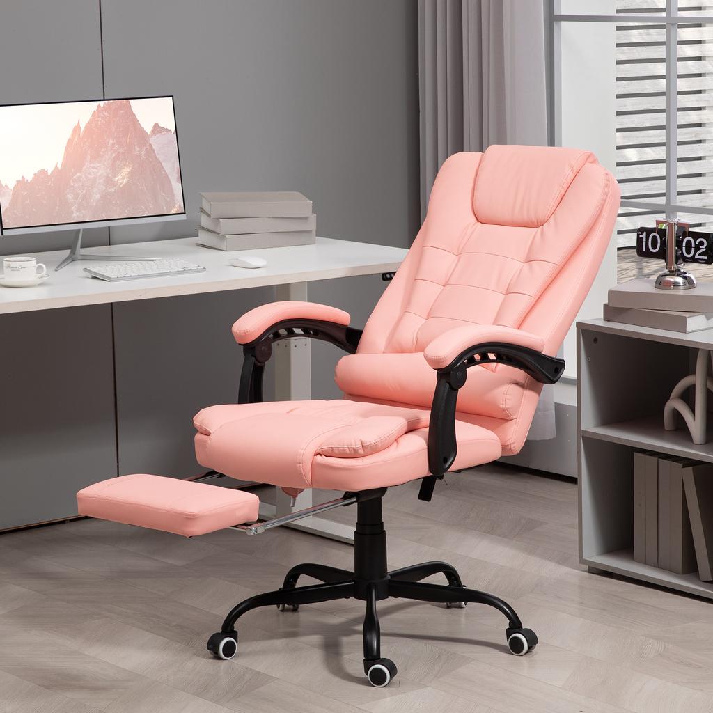 Massage Office Chair, 7 Vibration Points, Adjustable Footrest & Backrest, up to 120 kg, Leather Look, Pink