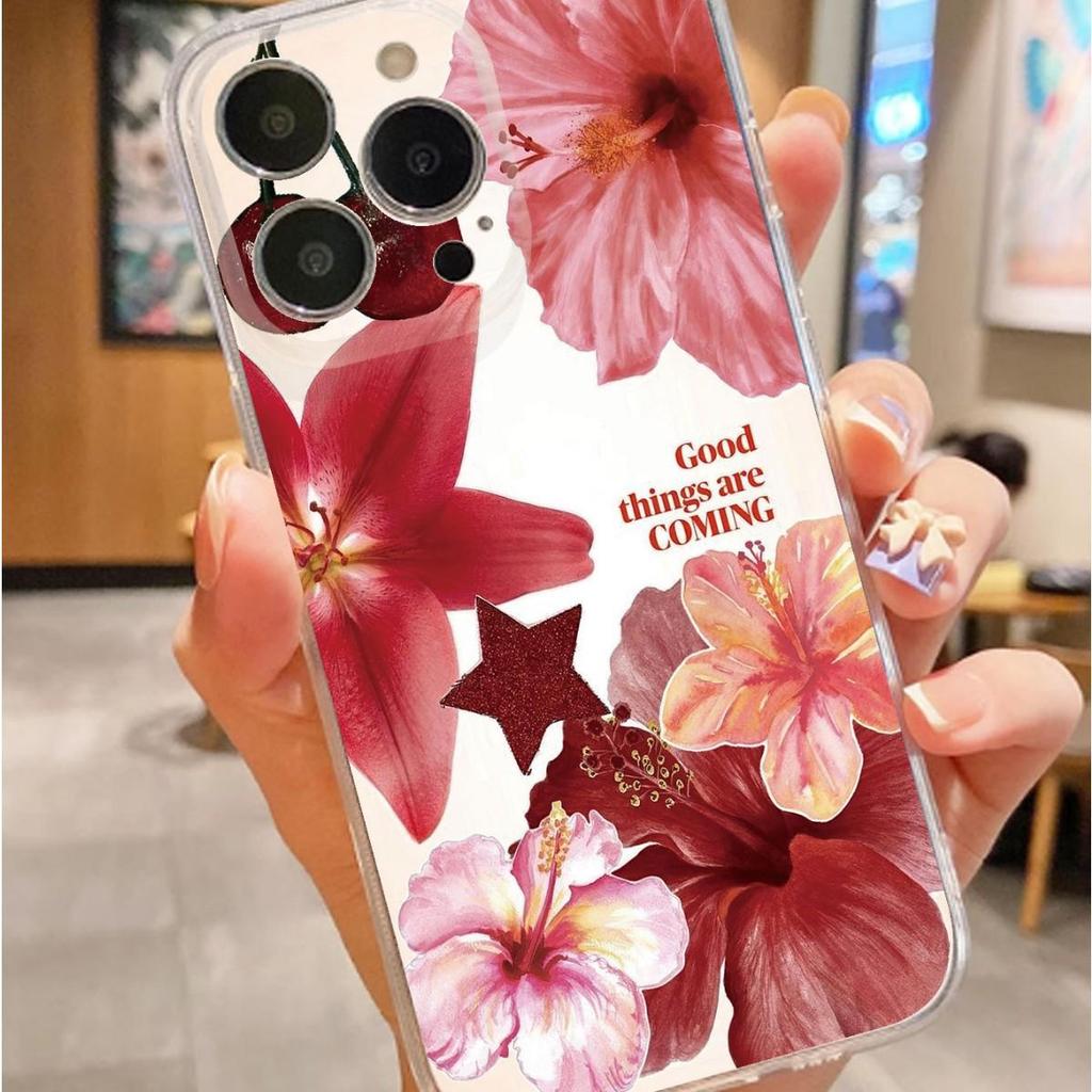 Red Flower Non-Slip Clear Case for iPhone 14/15/16/17 Pro Max