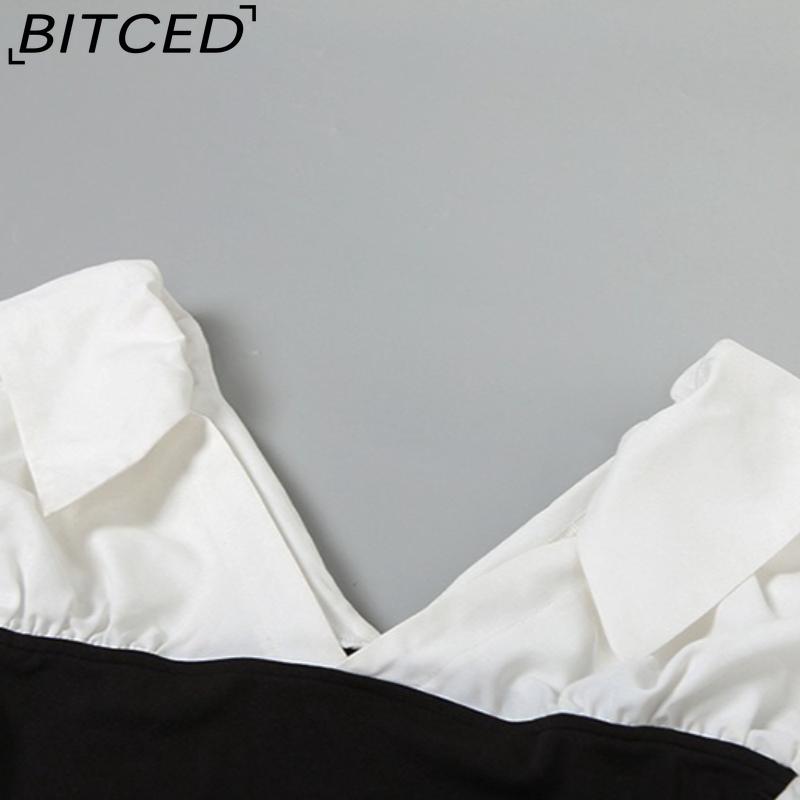 BITCED Autumn Women's Solid-Colour Slim-Fit Cropped Streetwear V-Neck Long-Sleeved Top