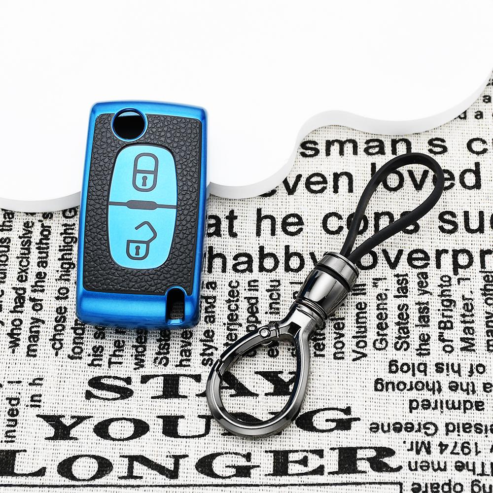 Tpu Leather Flip Car Key Case Cover For Peugeot 207 307 308 407 607 807 Fob Keychain For Citroen C2 C3 C4 C5 C6 Xsara Berlingo