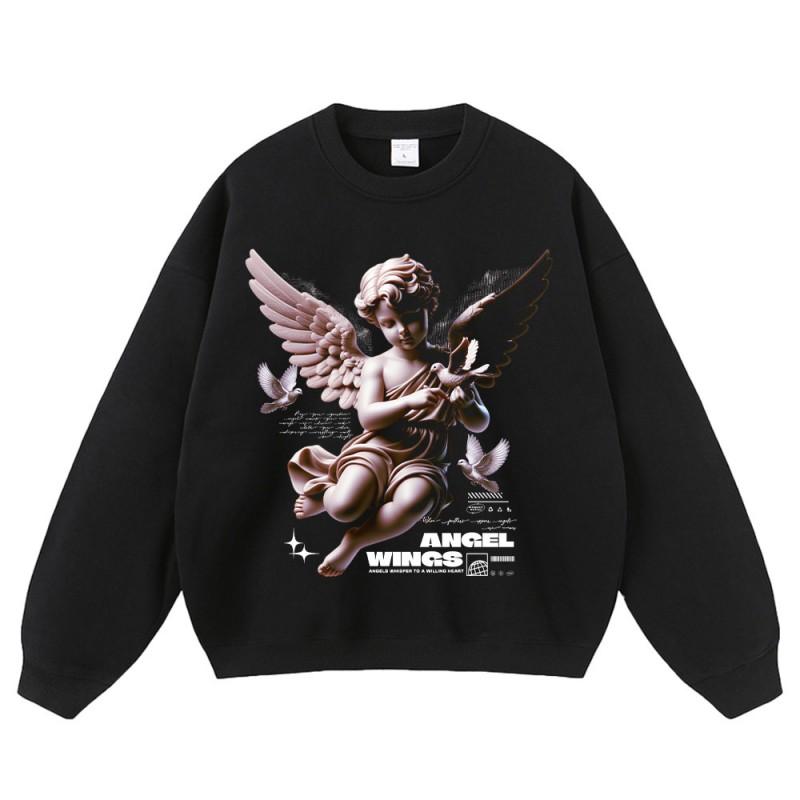 Vintage Hip Hop Oversized Distressed Hoodie With Graphic Print Loose Fit Streetwear Sweatshirt Men