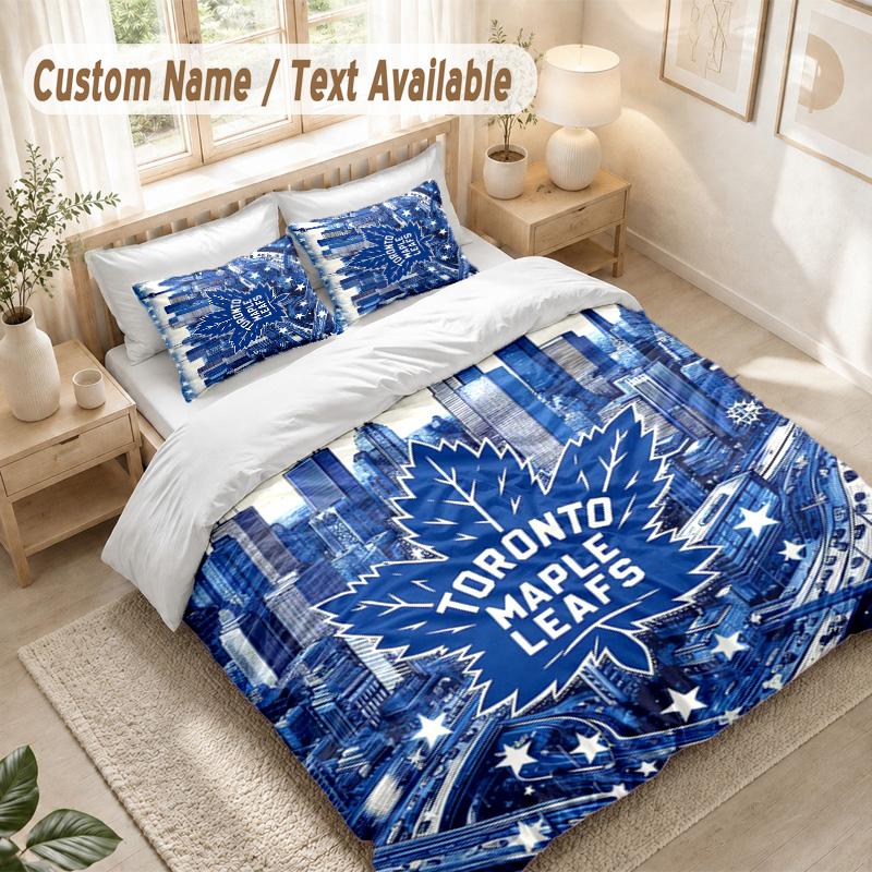 Toronto Maple Leafs Bedding Set, 1 Duvet Cover & 2 Pillowcases Soft Comfortable Bedroom Home Textile Decor