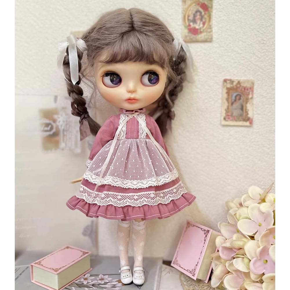 Rakulifey Blythe poppenkleding, outfit, jurk, jurk uit één stuk, Neo Blythe outfit, Obitsu 24 compatibel, 3 kleuren (roze)