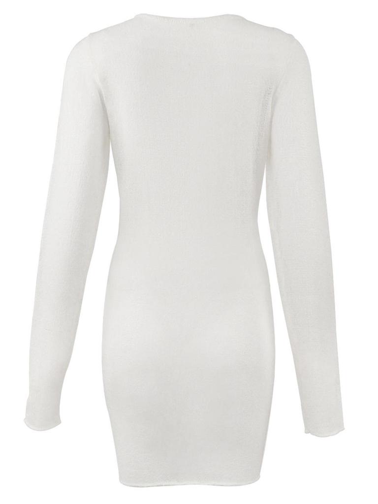 European and American Women's Sheer Knit Short Dress - Sexy, Round Neck, Long Sleeve