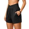 Women's Summer Casual Sport Yoga Shorts with High Waist Cross Waistband and Side Pockets Lightweight Breathable Fabric