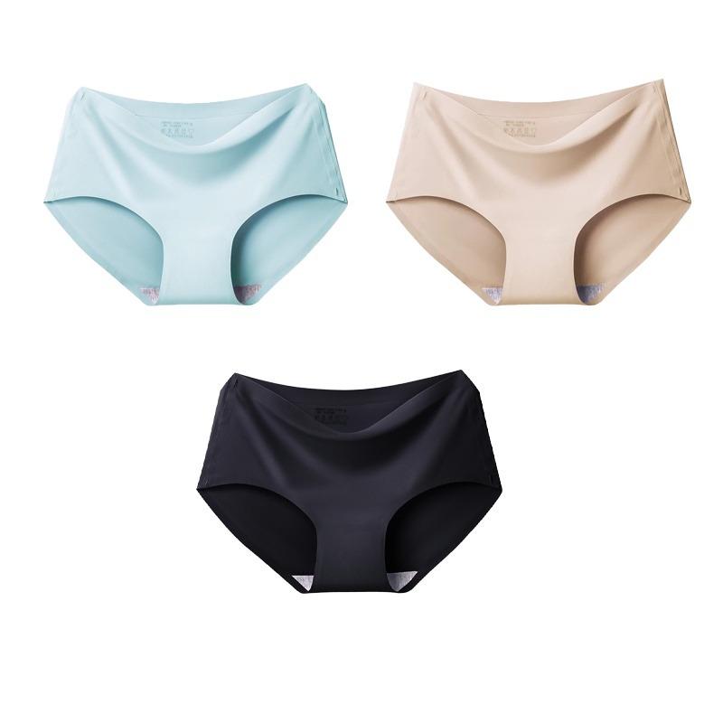 3pcs Sexy Women Panties Ice Silk Seamless Underwear Girl Lingerie Breathable Comfort Briefs Large Size Panties Women Underpant