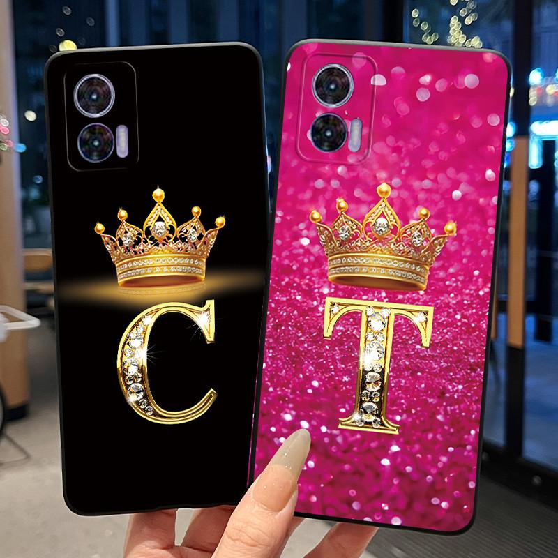 Phone Case For Motorola Edge 30 Lite/Motorola Edge 30 Neo 5G Black Case Shockproof Soft Fashion Letter Crown Cover