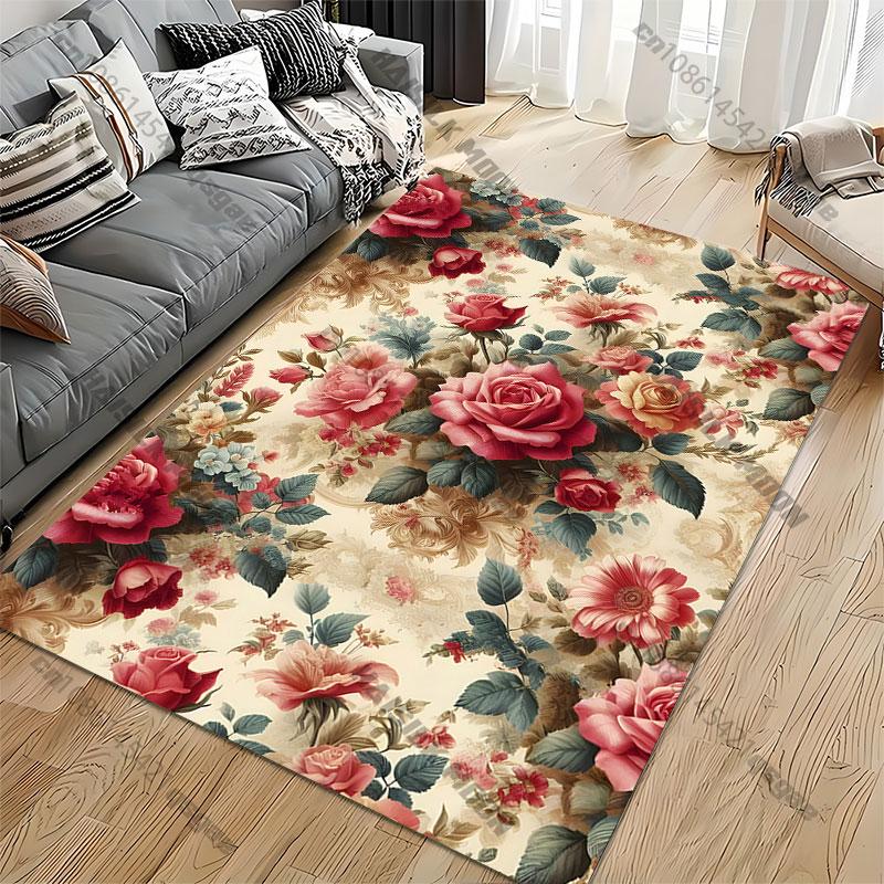 Vintage Floral Pattern Design Carpet Yoga Living Room Room Decor Children's Crawling Mat Doormat Area Rug Games Mat
