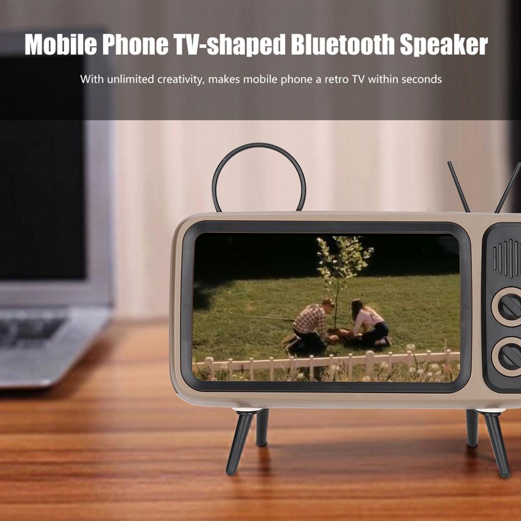 Retro TV Shaped HD Stereo Speaker Loudspeaker for Under 6 Mobile Phone Stand White