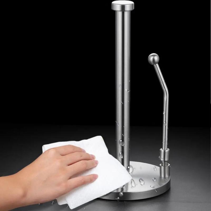 Practical Stainless Steel Paper Holder Vertical Weighted Base Paper Roll Stand Simply Tear Non-slip Freshness Film Shelf Kitchen