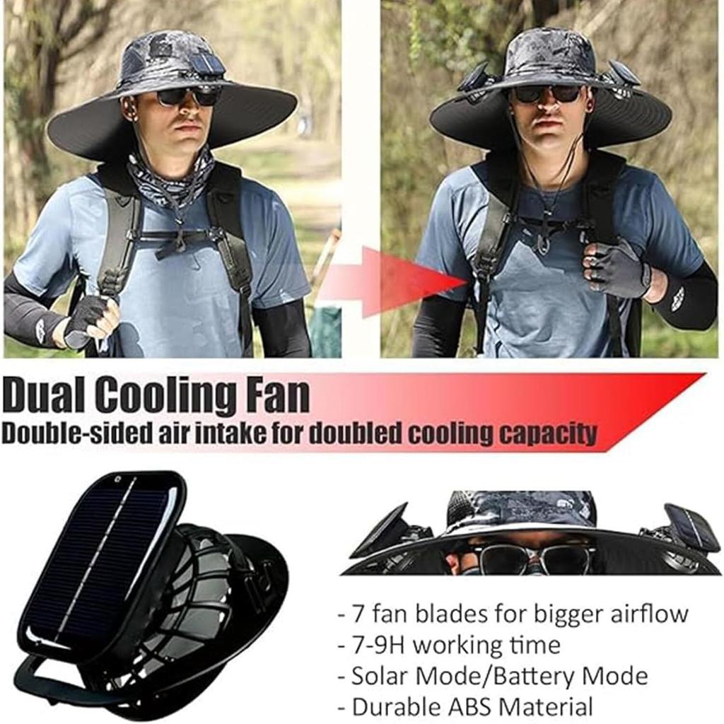 Solar  Powered Wide  Brim Fishing Hat summer sunshade fan cap Fishing Beach Hat