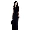 Korean Summer Kink Pleated Retro Top Vest Splicing Set Sleeveless Skirt Pendulum