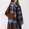 Tassel Plaid Wool Scarf Plush Long Shawl Classic Winter Cashmere Scarves  Women/Men