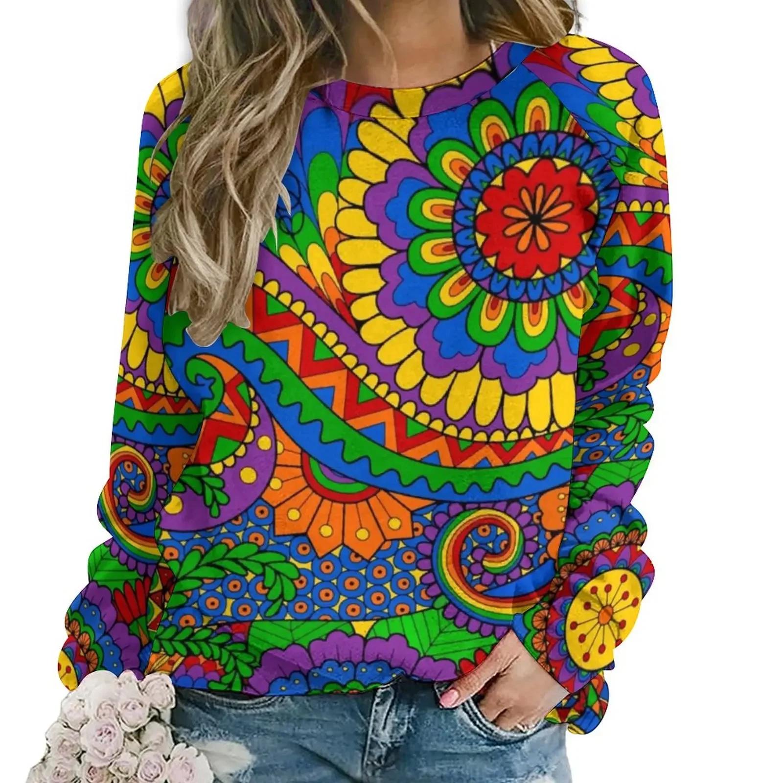 

Ретро Груві Хіпі Худі Жіночі Пейслі Квітковий Принт Хараджуку Повсякденне Худі Зима Довгий Рукав Гарний Дизайн Топи 2XL 3XL xs