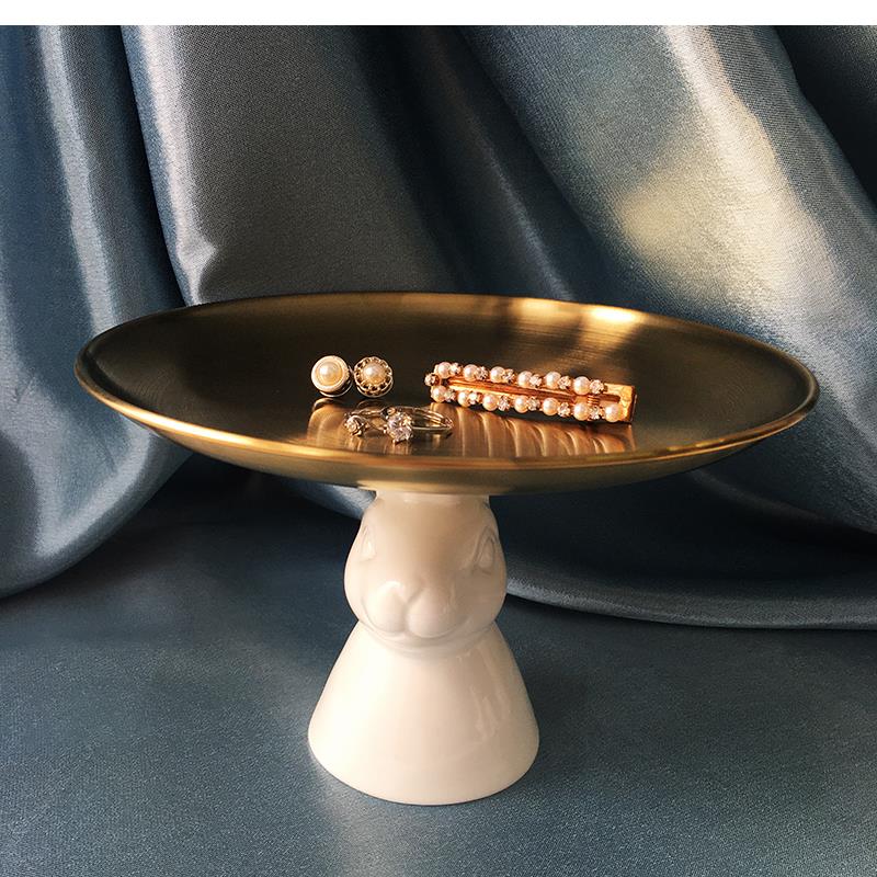 Keramikteller Hase 8 Zoll 10 Goldfarbener Edelstahl Dessertkuchen Tablett Schmuck Kosmetik Aufbewahrung