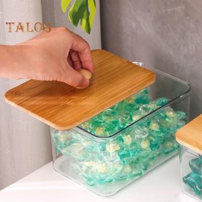 3Pcs Laundry Pods Container Clear Large Capacity Transparent Design Laundry Room Organization Containers with Bamboo Lids