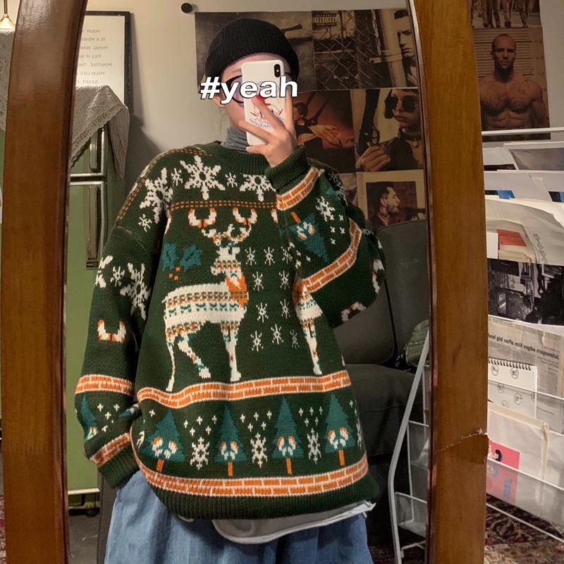 Men's Trendy Hong Kong Style Winter Christmas Loose Knit Pullover Sweater - Couple's Outfit