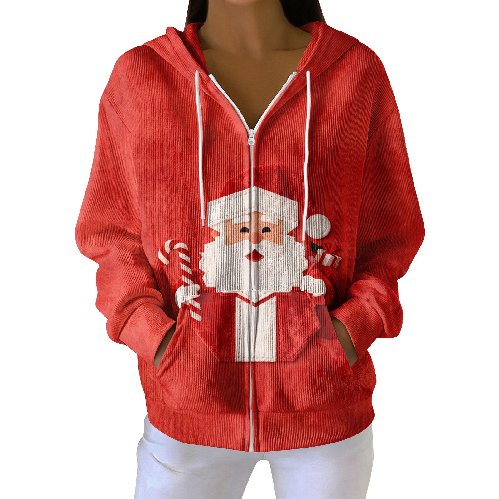 

Женская повседневная модная вязаная толстовка с длинными рукавами и застежкой-молнией, с рождественским принтом L красный