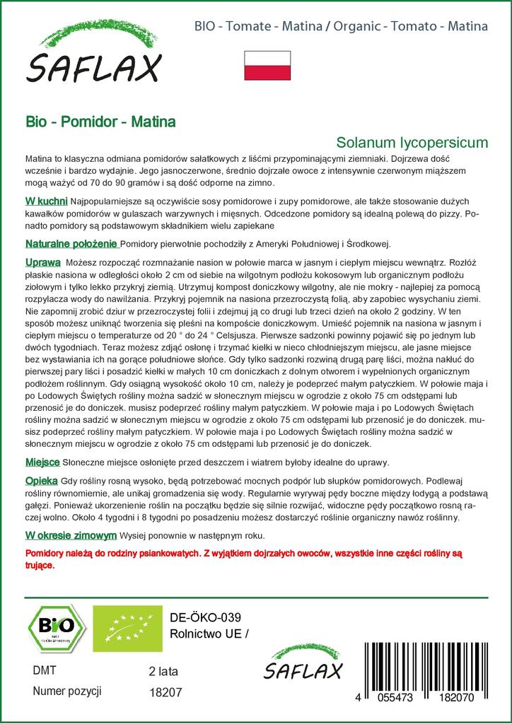 SAFLAX Organic - Tomato - Matina - 10 Seeds - With Potting Substrate for Better Cultivation - Solanum Lycopersicum