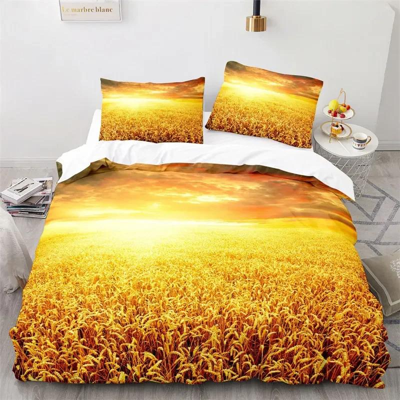 Gold Wheat Field Duvet Cover Natural Scenery Print Bedding Set Microfiber Twin Queen King Comforter Cover For Kids Adults Decor